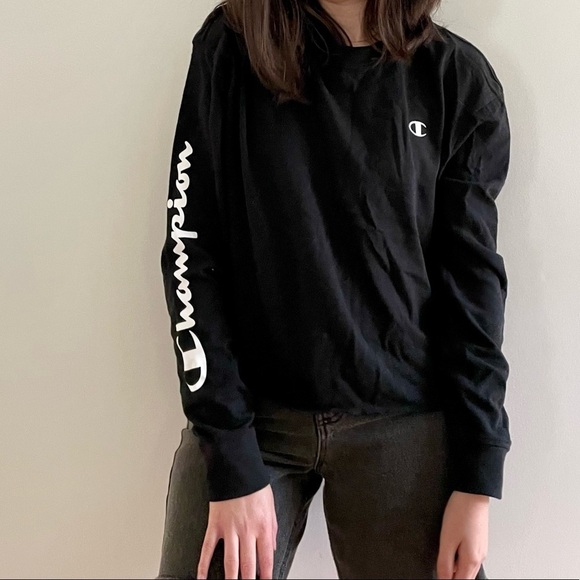 NWT CHAMPION BLACK LONG SLEEVE WITH CHEST  EMBROIDERY TOP - SMALL - Picture 6 of 14